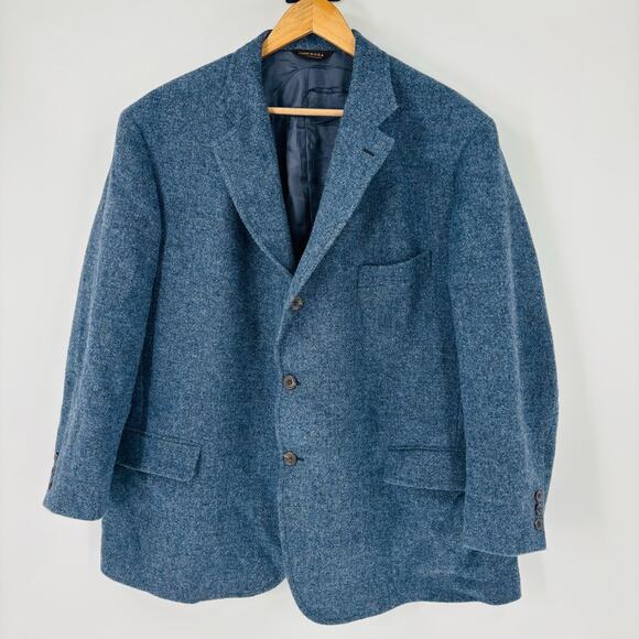 Vintage Harris Tweed Blazer Size 48 R Mens Blue 3 Button Notch Lapel Wool Dayton - Picture 1 of 11